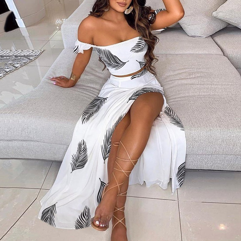 IvyShape | Alluring Off-Shoulder One-Shoulder Split Skirt Set