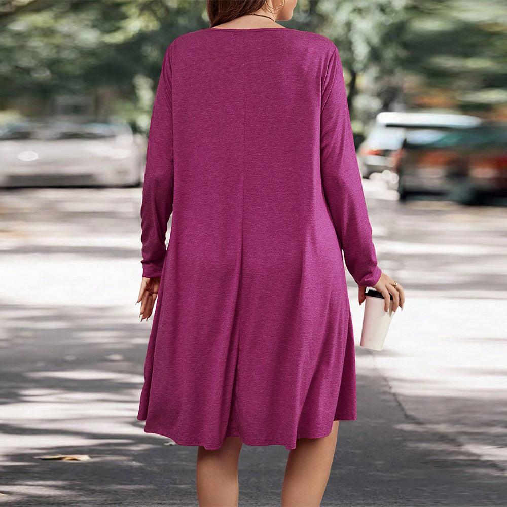 Women's casual long sleeve dress with comfortable pockets and flowing fit Ivyshape
