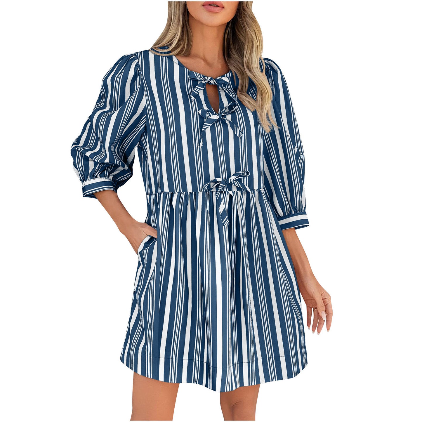 Women's casual striped summer dress with fitted silhouette Ivyshape