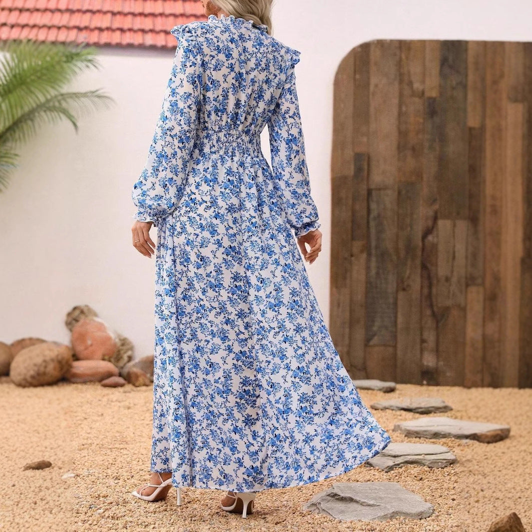 IvyShape | Floral Long Sleeve Elegant Women's Long Dress