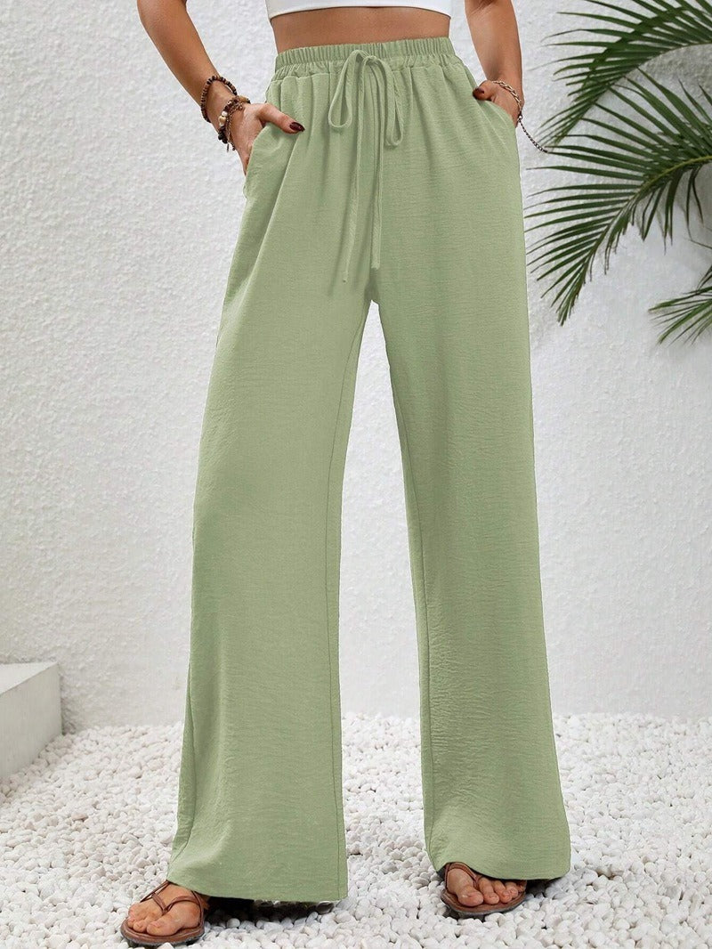 Women's Relaxed Palazzo Pants with Elastic Waistband and Side Pockets Ivyshape