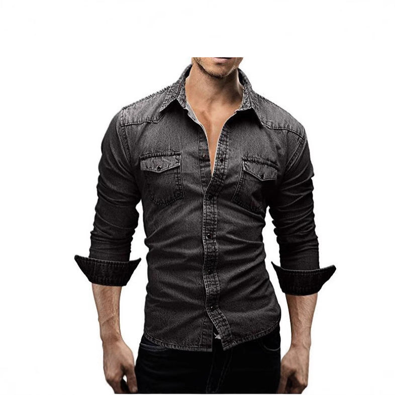Men's denim shirt with stylish flap pockets and fashionable slim fit Ivyshape