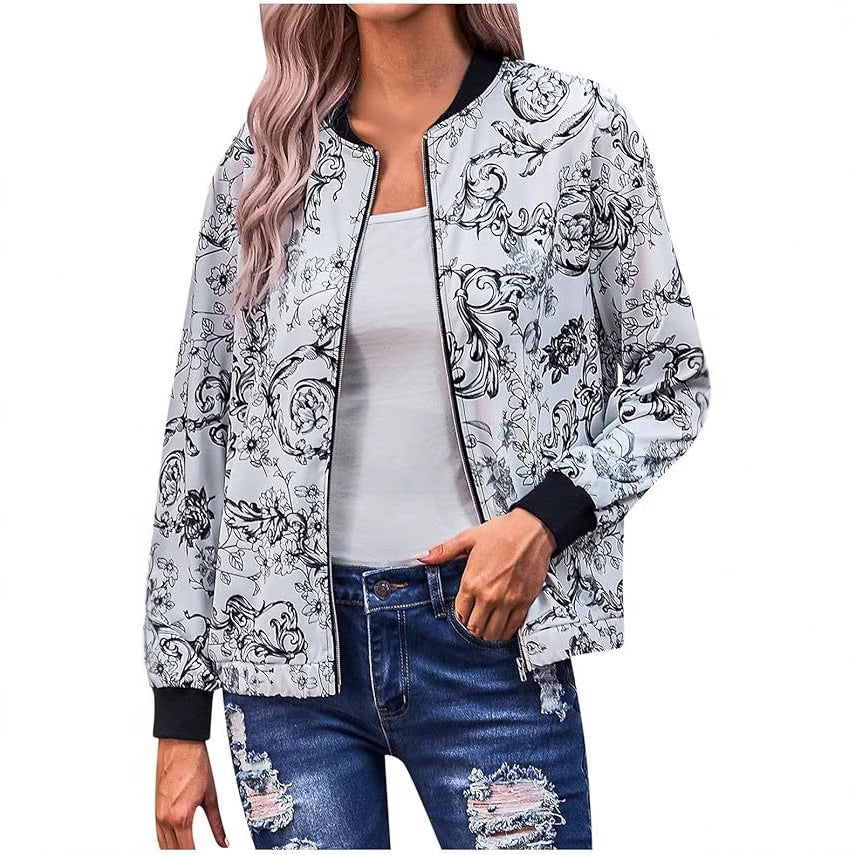 IvyShape | Slim Fit Long Sleeve Printed Short Jacket Outerwear