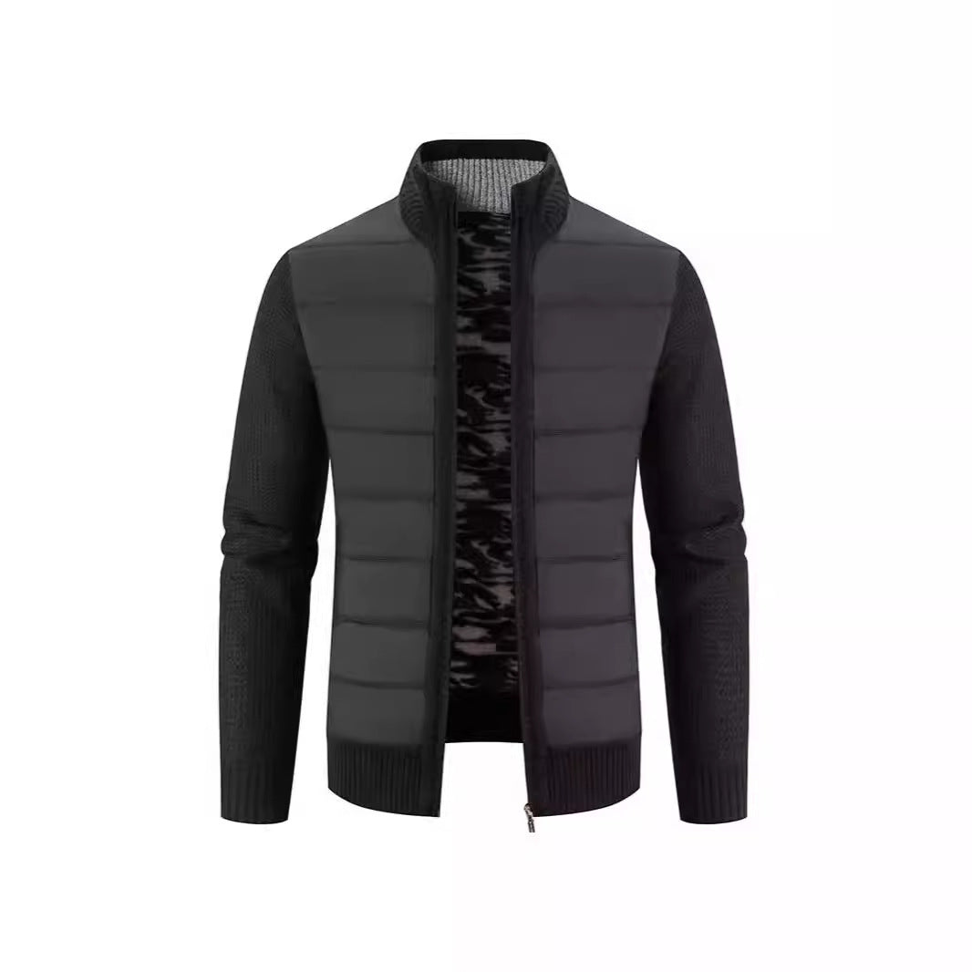 Men's hybrid jacket with high collar and fashionable knit details Ivyshape