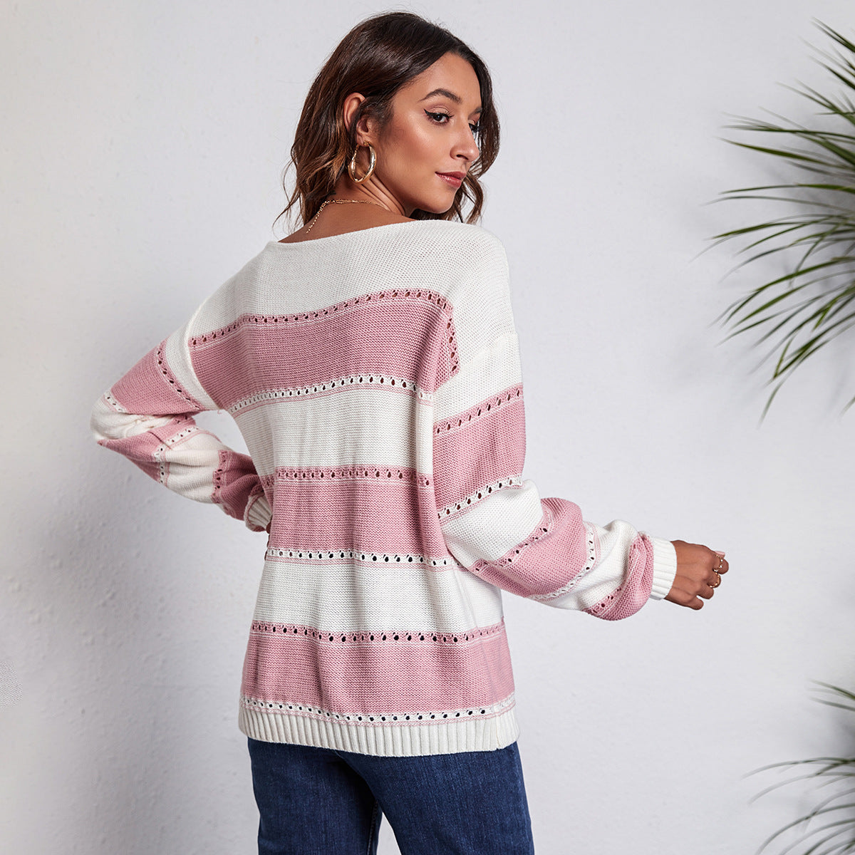 Women's Casual Knit Sweater with Trendy Striped Pattern and Sparkling Details Ivyshape
