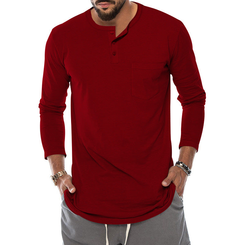 Men's Long Sleeve Henley Shirt with Stylish Button Closure and Practical Chest Pocket Ivyshape