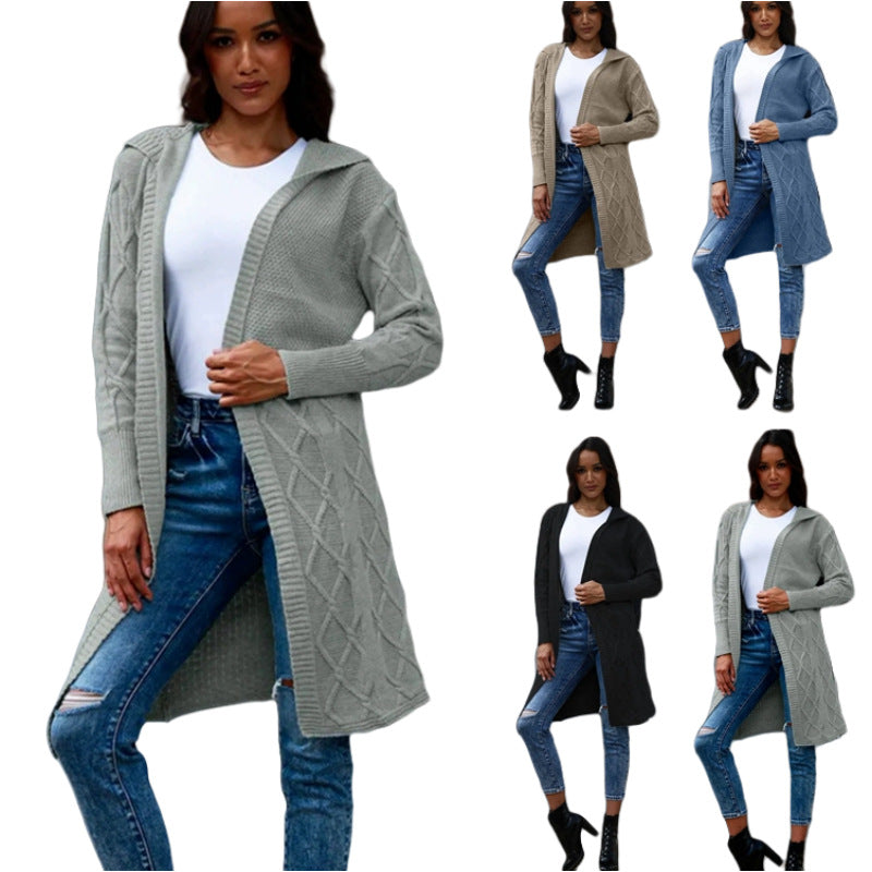 Women's Chunky Knit Kimono Cardigan with Elegant Cable Pattern and Open Sleeves Ivyshape