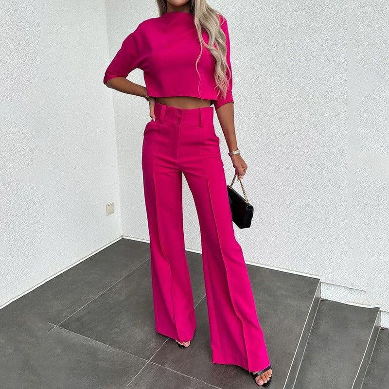 Women elegant set of cropped top and wide-cut trousers Ivyshape