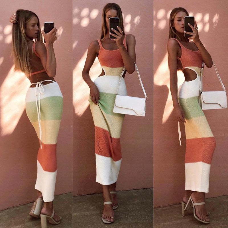 Women's maxi skirt with unique cut-out design and stripe pattern Ivyshape