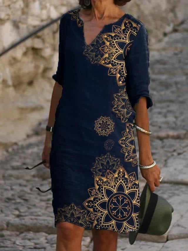 Women Elegant Bohemian Printed Shift Dress Ivyshape