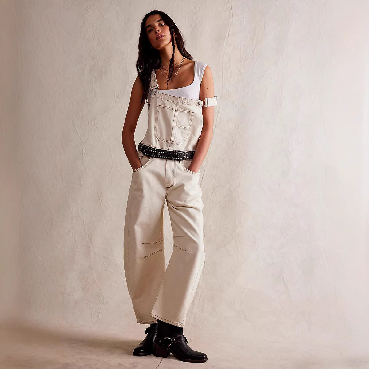 Women's Casual Denim Overalls with Wide Leg Ivyshape