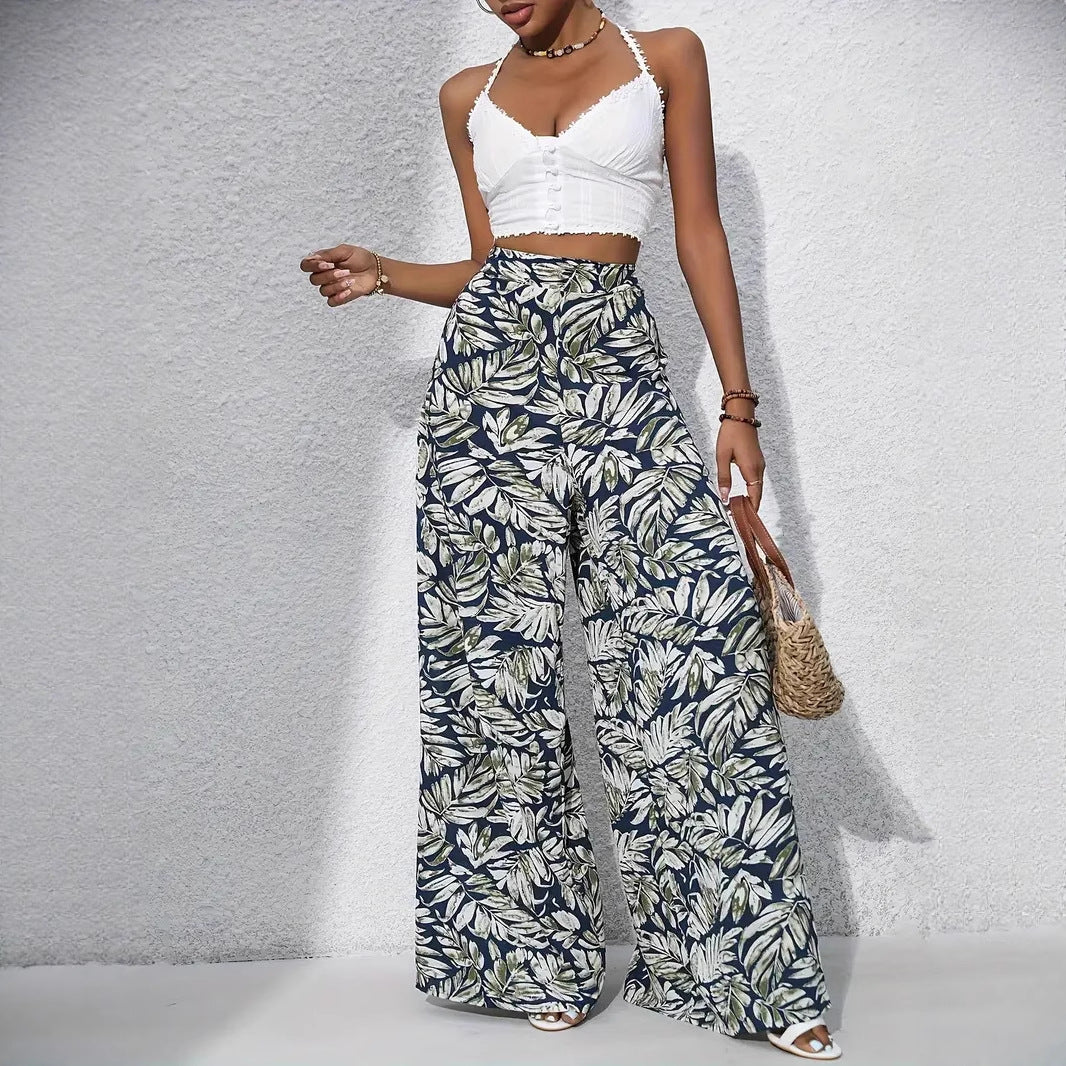 Women's maxi skirt made from lightweight materials with tropical leaf print Ivyshape