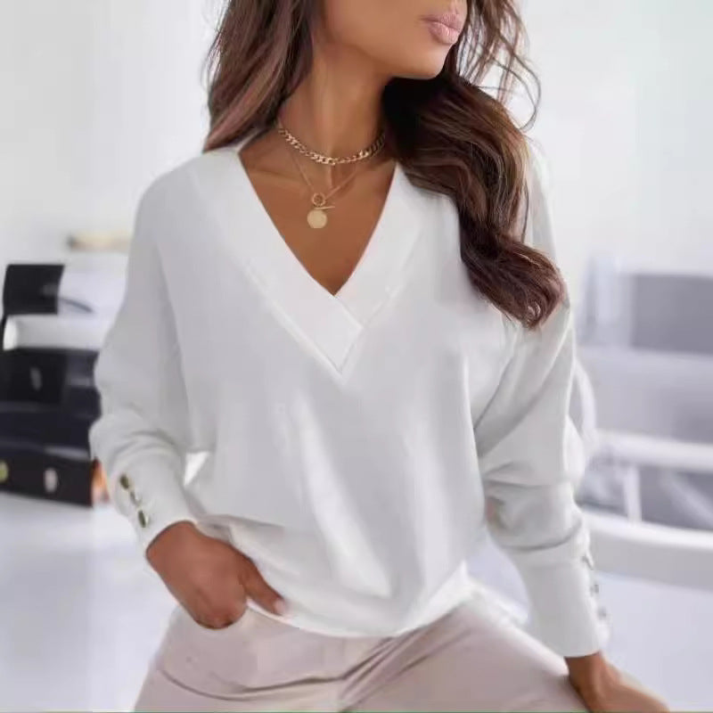 Women V-neck sweater with button details Ivyshape
