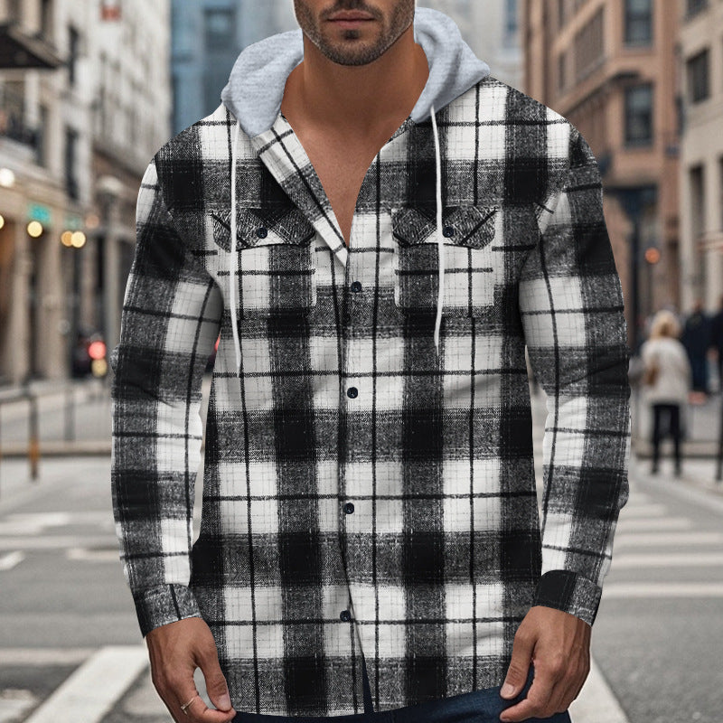 Men's lightweight flannel shirts with hood and modern check details Ivyshape