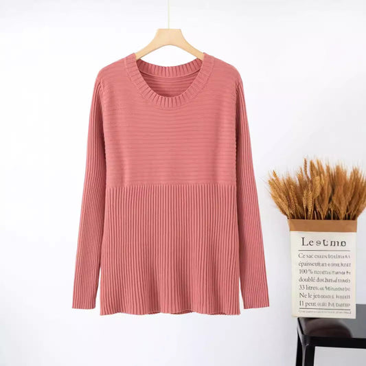 IvyShape | Solid Color Long Sleeve Knitted Pullover