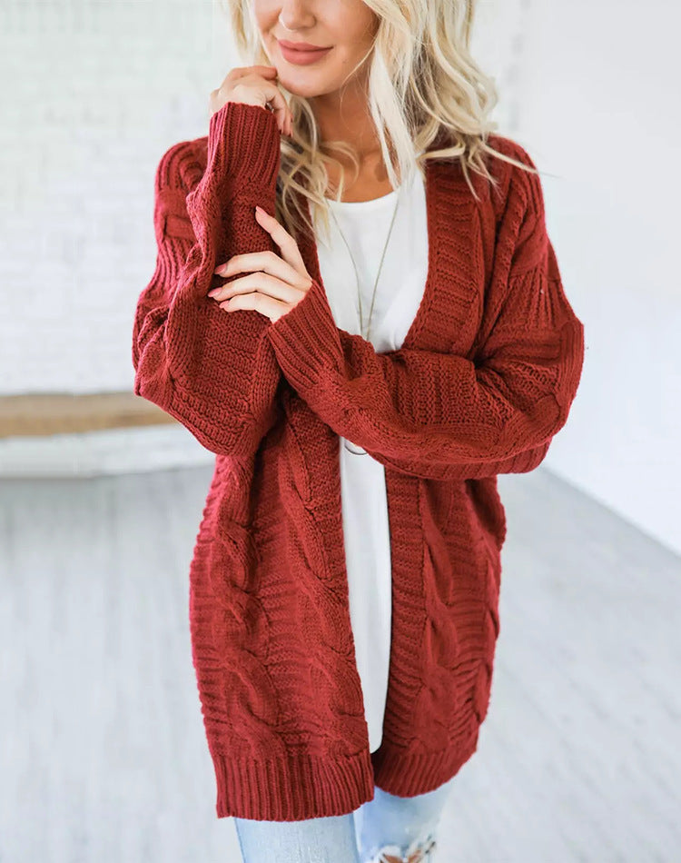 IvyShape | Cozy Mid-Length Thick Knit Cardigan for Autumn Winter