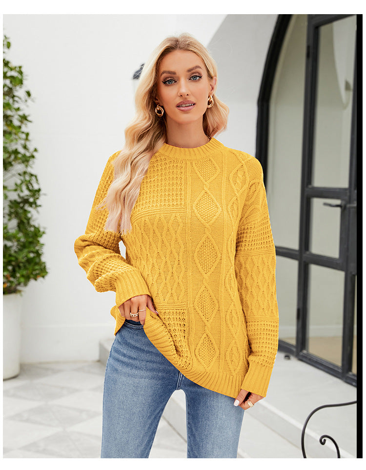 IvyShape | Solid color twisted knit sweater