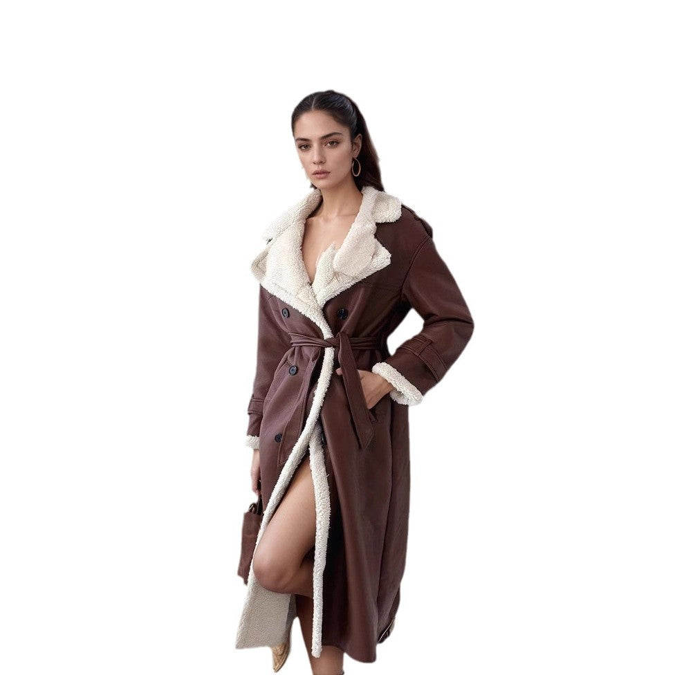 Women elegant transitional coat with teddy lining and double button placket Ivyshape