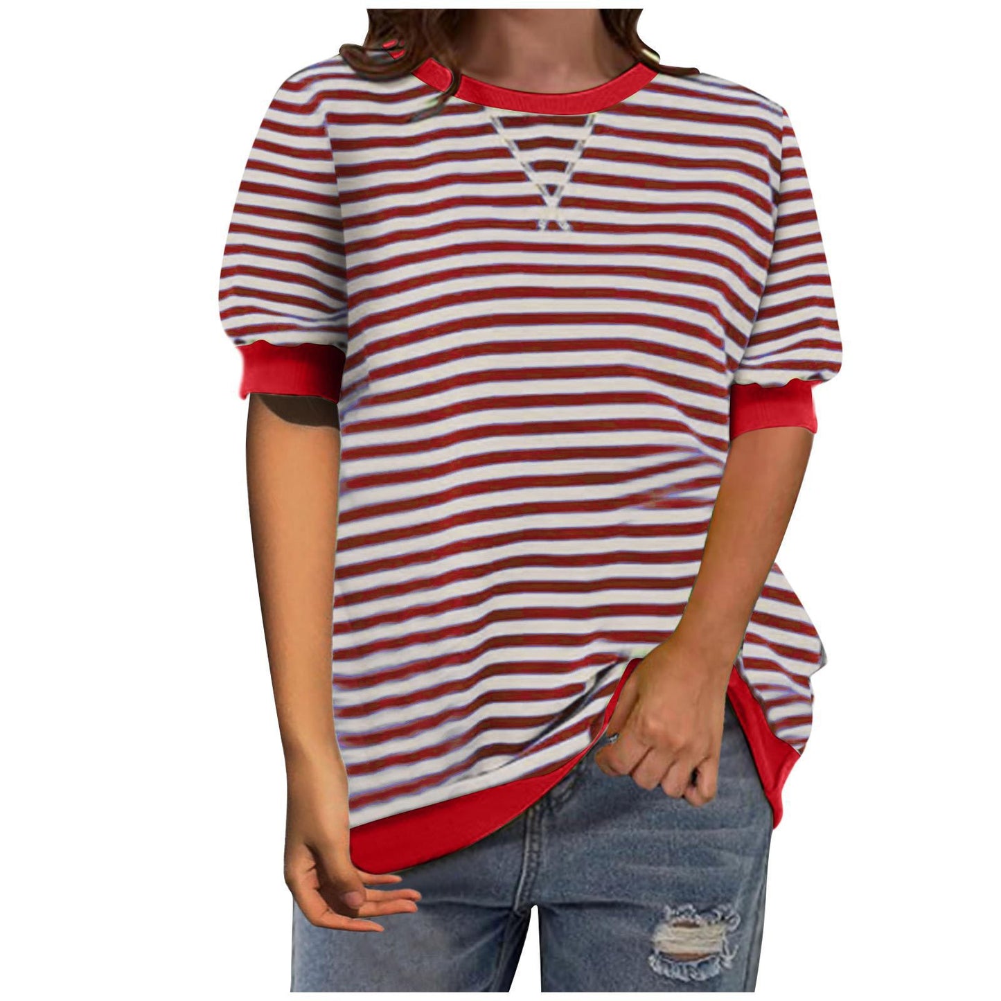Women Fashion Stripe Shirt with Casual Cut Ivyshape