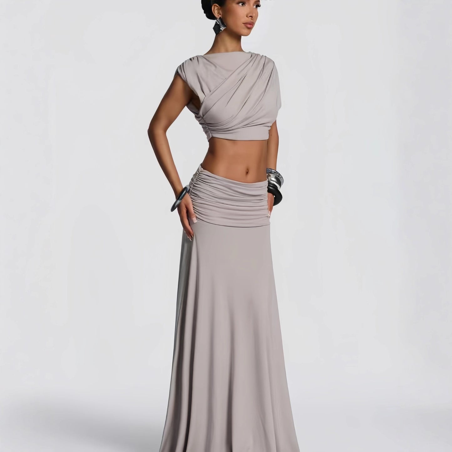 Women Elegant Wrap Dress with Flowing Hem and Refined Draping Ivyshape