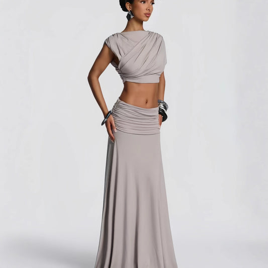 Women Elegant Wrap Dress with Flowing Hem and Refined Draping Ivyshape