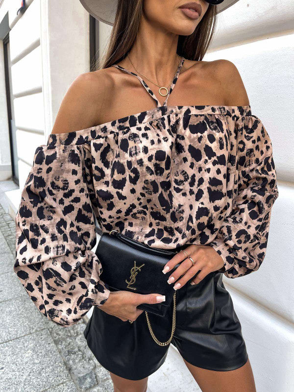 Women Off-Shoulder Leopard Print Blouse Ivyshape