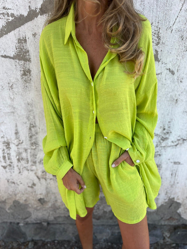 Ladies long-sleeved shirt blouse in oversized style with button placket Ivyshape