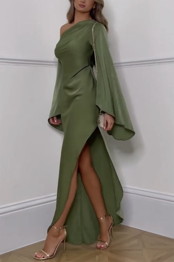 Ivyshape | One-Shoulder Bell Sleeves Maxi Dress