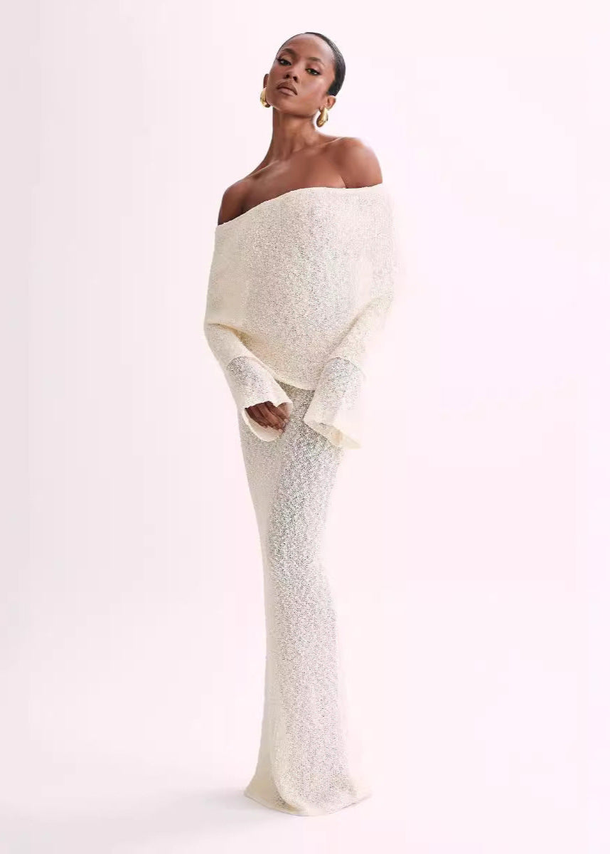 Ivyshape | Off-Shoulder Shimmer Knit Maxi Dress