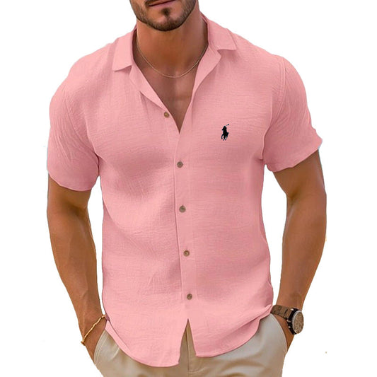Men's Short Sleeve Shirt Made of Lightweight Linen Blend IvyShape