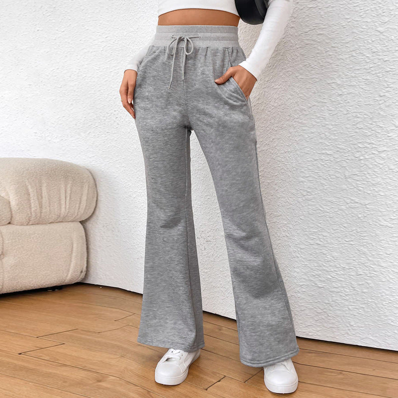 IvyShape | Flared Casual Drawstring Knit Long Pants