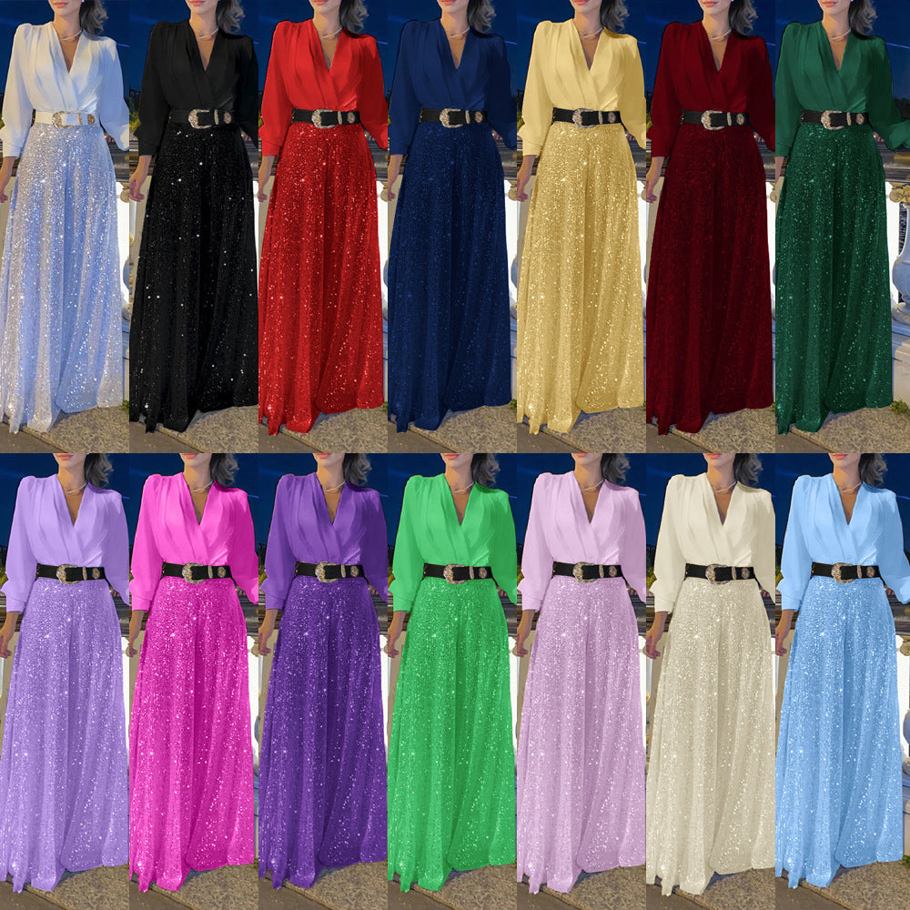 Women's Elegant Evening Dress with Sequins and Voluminous Skirt Ivyshape