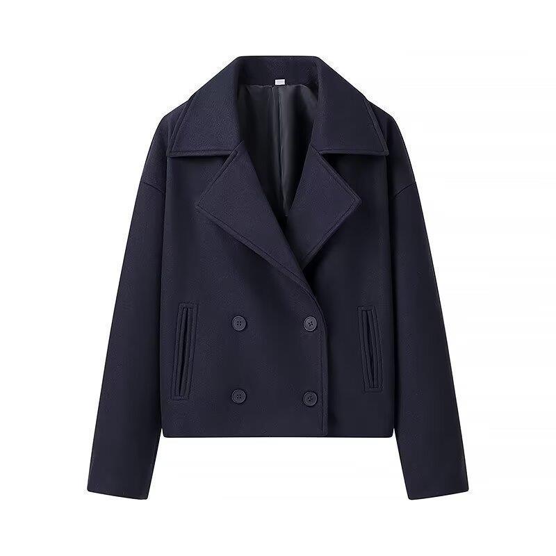 Women elegant wool jacket with double button placket and modern details Ivyshape