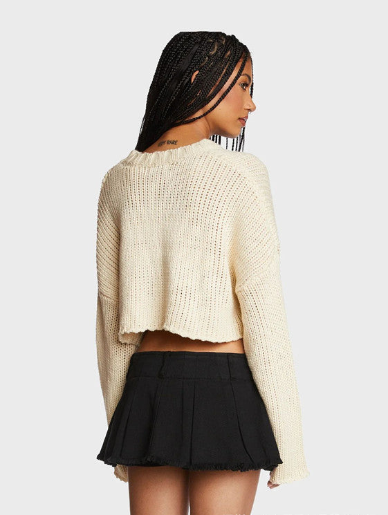 IvyShape | Five-Star Pattern Crop Knitted Sweater