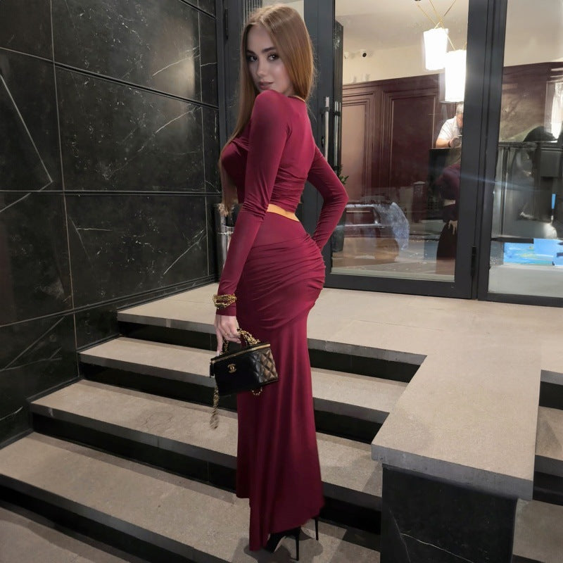 Women elegant wrap dress with gathered top and narrow tailoring Ivyshape
