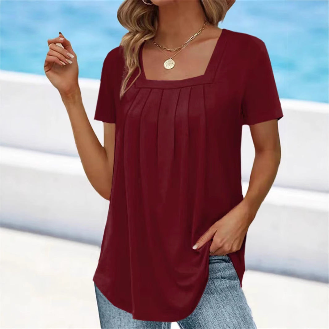 Women Pleated Square Neck Top Ivyshape