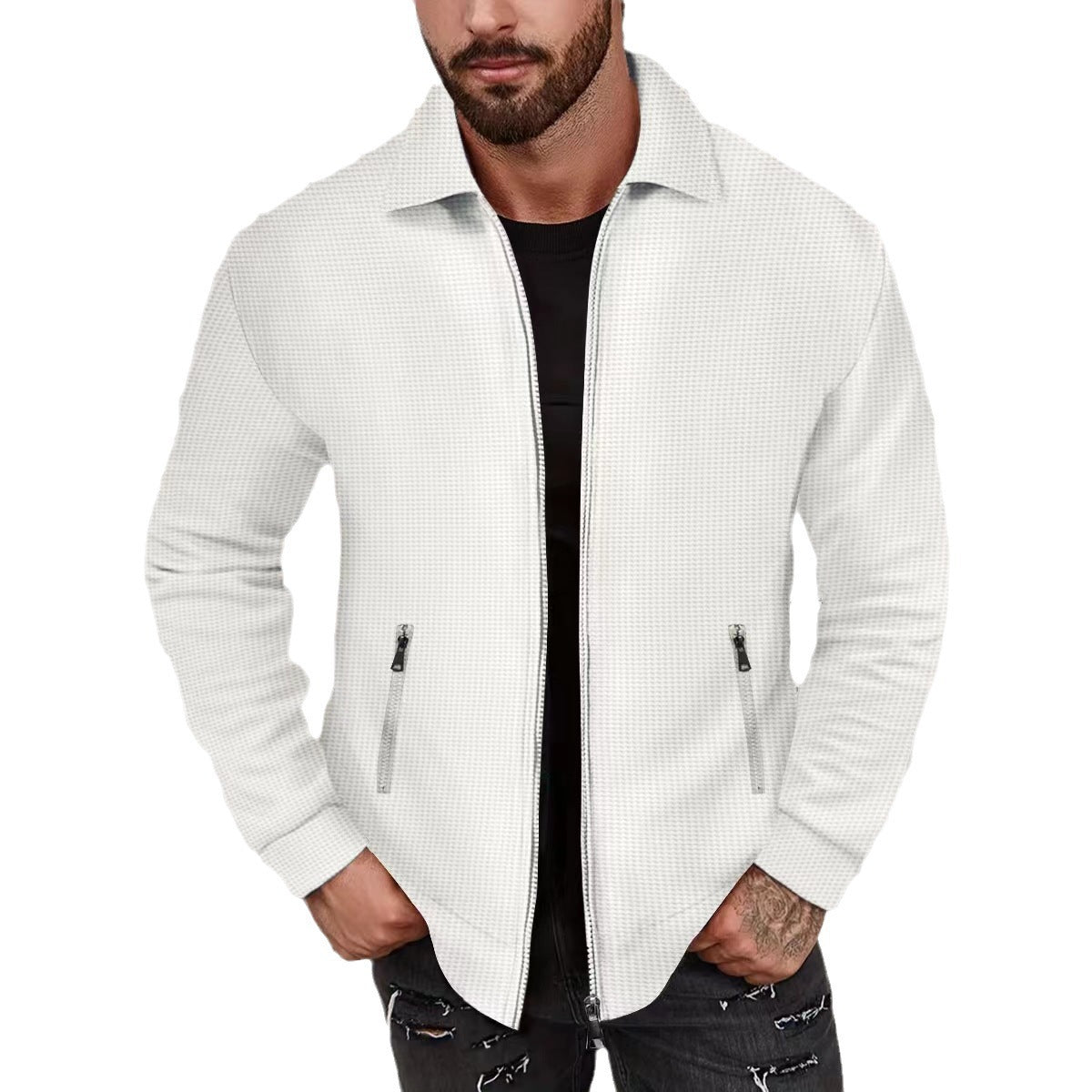 Men's Fashion Cardigan with Textured Design and Side Pockets Ivyshape