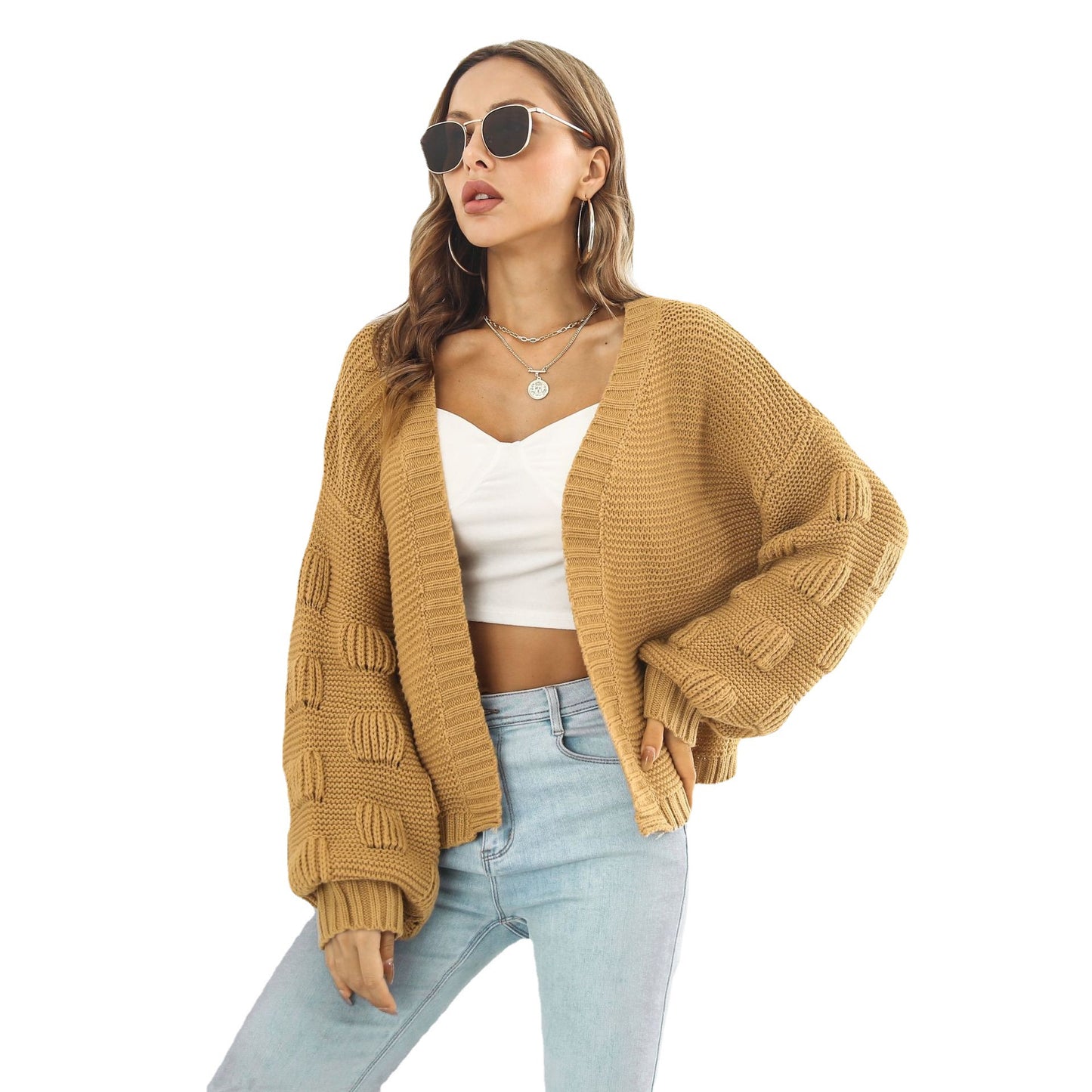 Ladies coarse-knit cardigan with wave structure and wide cut Ivyshape