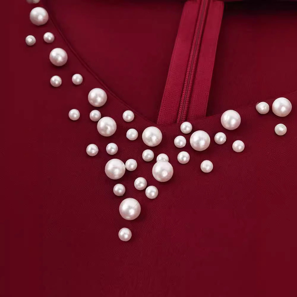 Women Figure-hugging dress with voluminous ruffle shoulders and sparkling accents Ivyshape