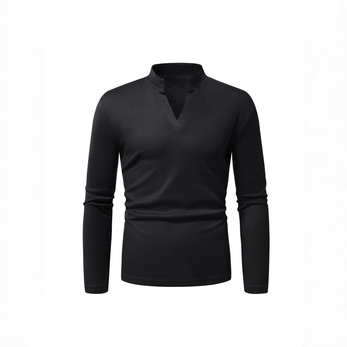 Men's long sleeve shirt with modern stand-up collar and textured surface Ivyshape