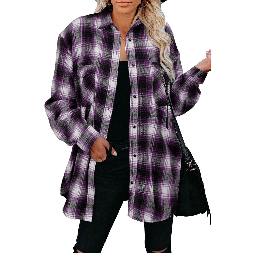 IvyShape | Plaid Lapel Cardigan Shirt