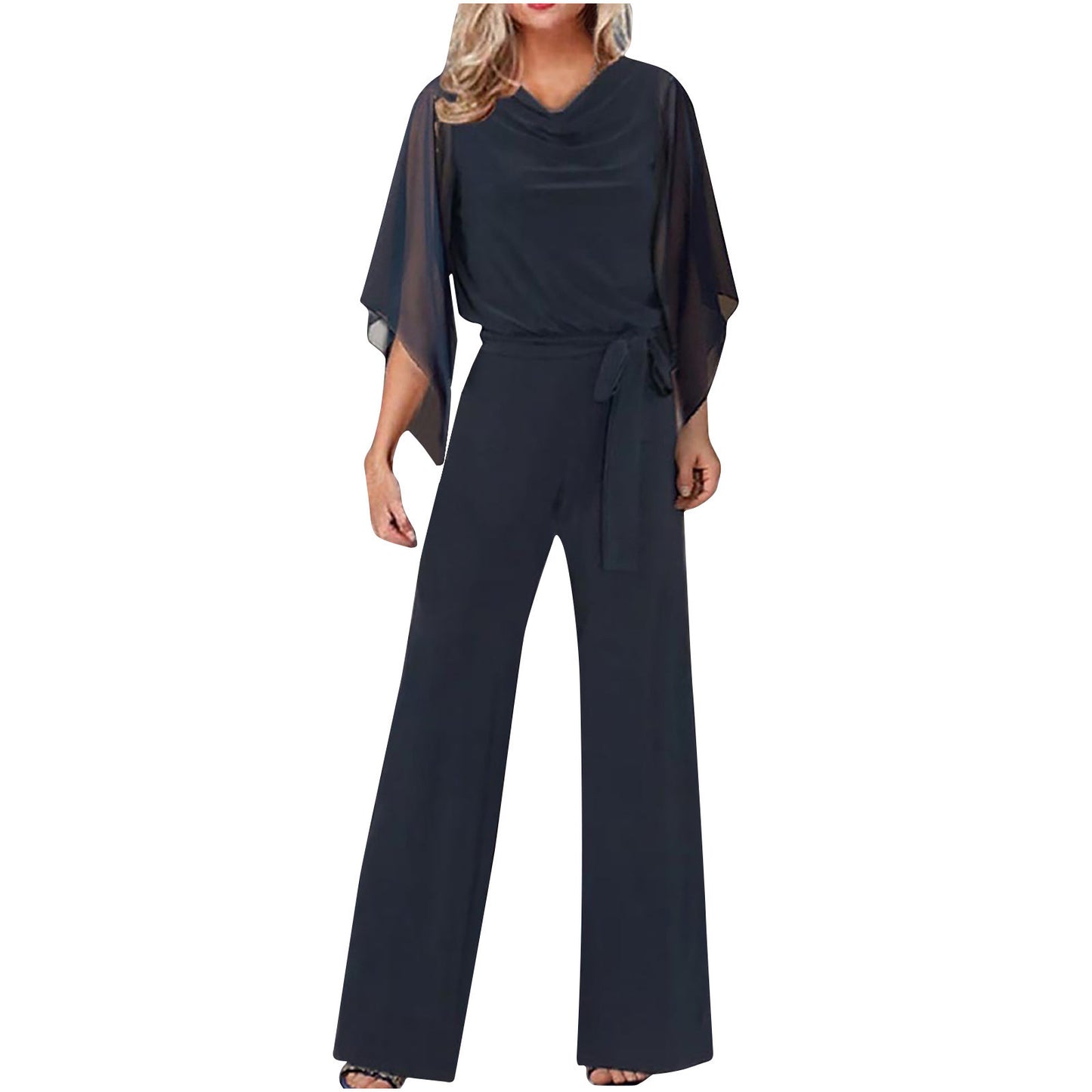 Women Elegant Jumpsuit with Flowing Top and Wide Leg Ivyshape