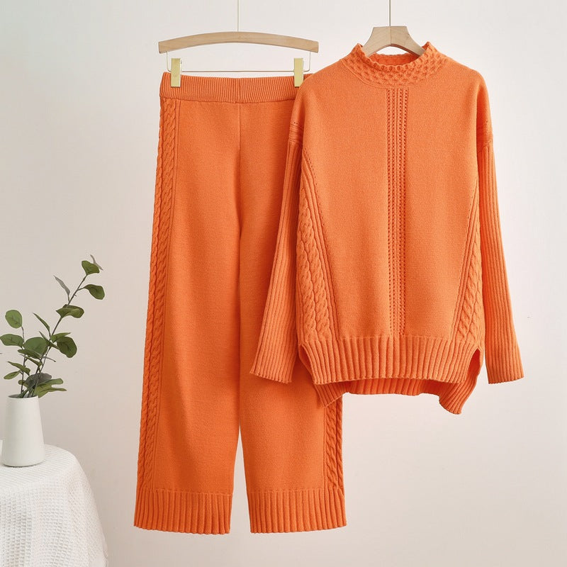 IvyShape | Split long high-waisted wide-leg pants knit set