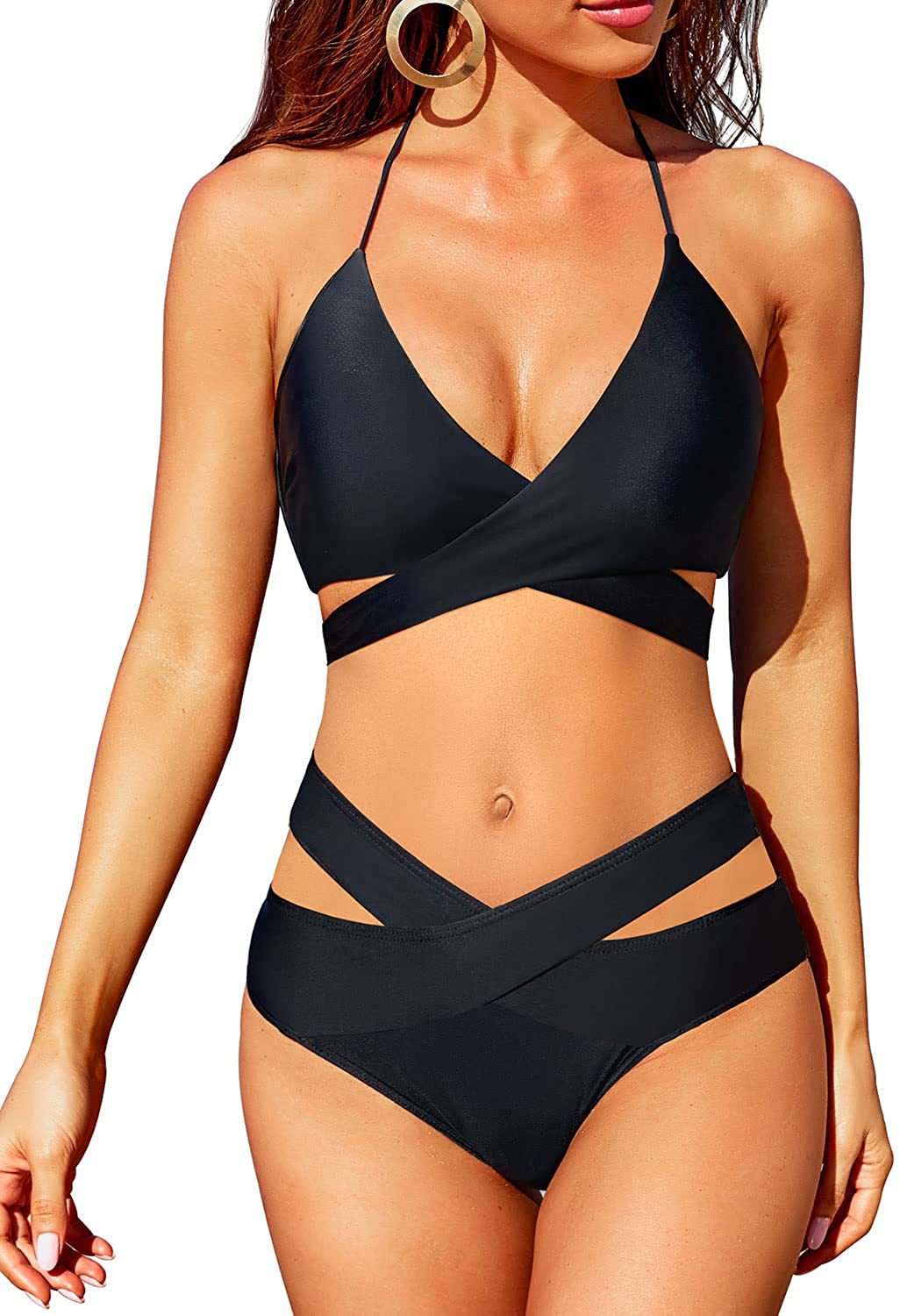 Women's bikini set with trendy wrap top and high-waisted bottoms Ivyshape