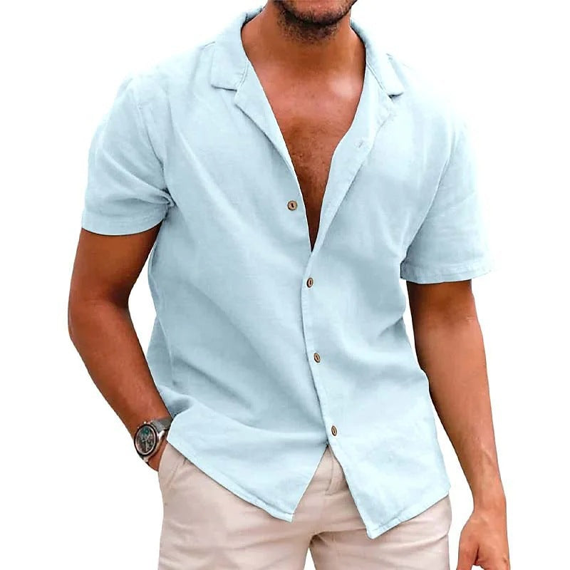 Men's Summer Short-Sleeve Shirt made of Lightweight Linen Fabric Ivyshape