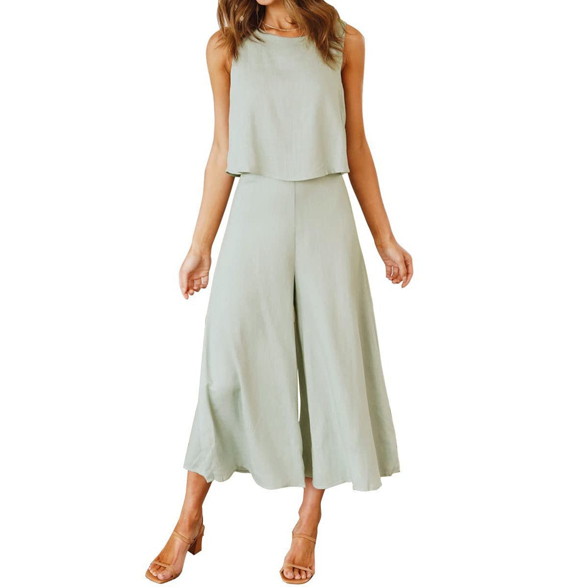 Ladies elegant jumpsuit with wide leg and chic cropped top Ivyshape