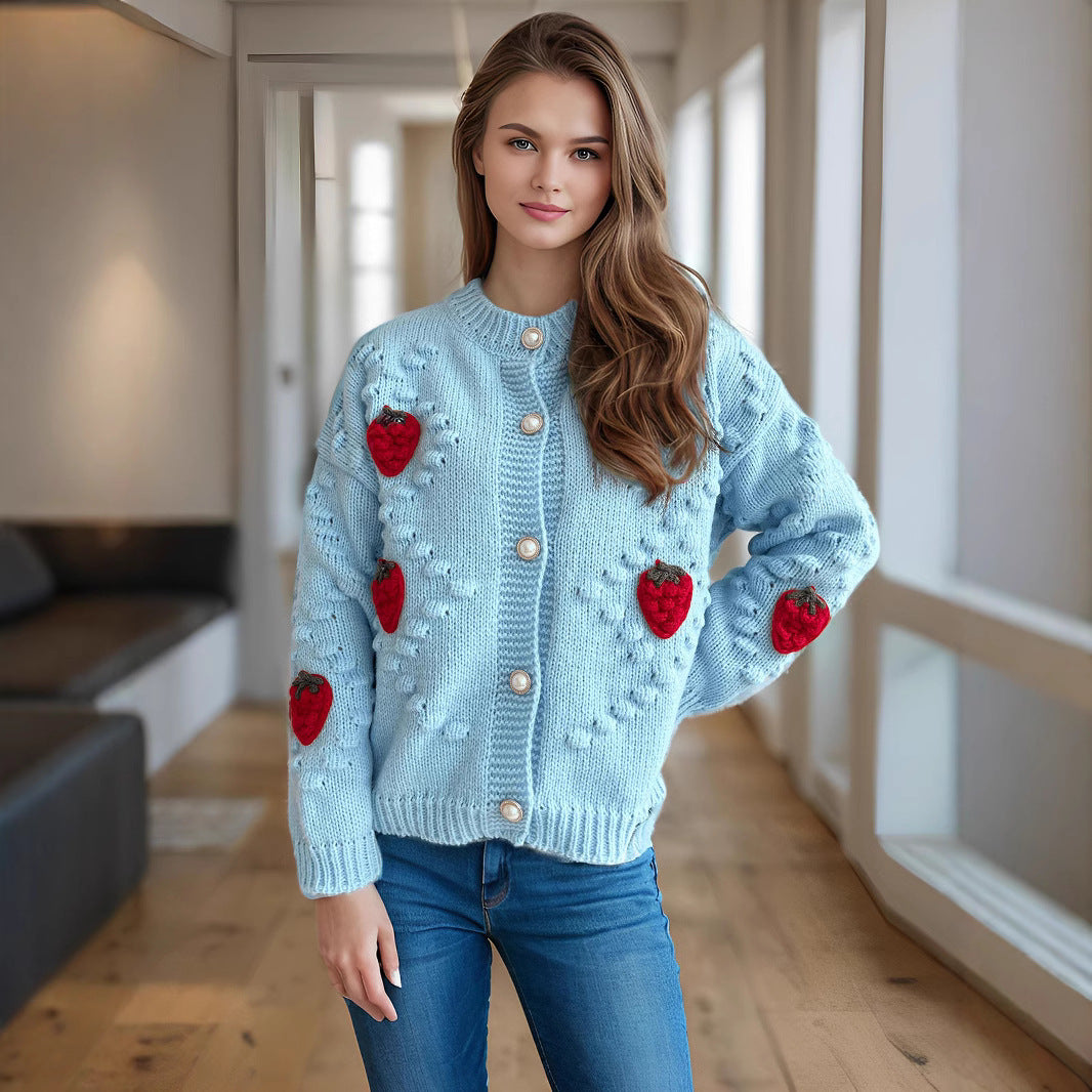 Women's cardigan with playful strawberry motif and button details Ivyshape