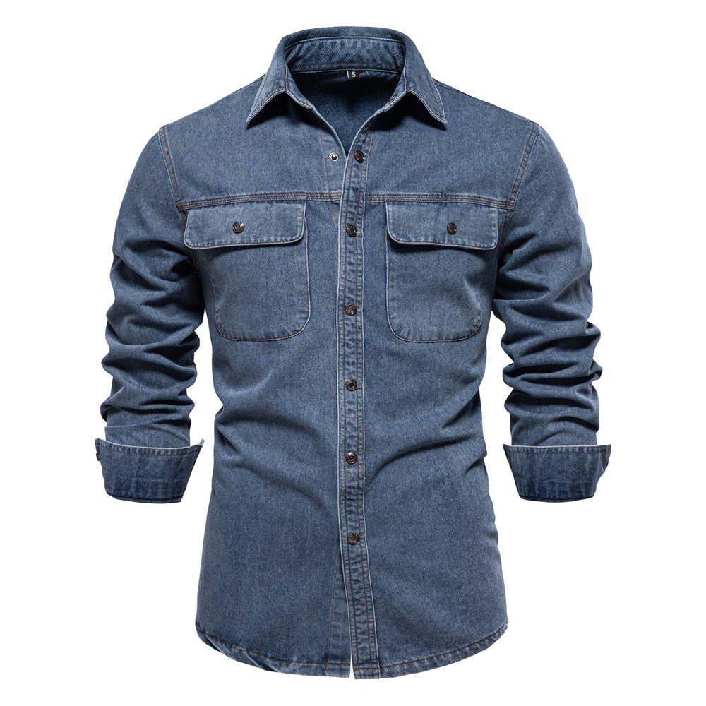 Men's Denim Shirt with Two Chest Pockets and Trendy Ivyshape Cut