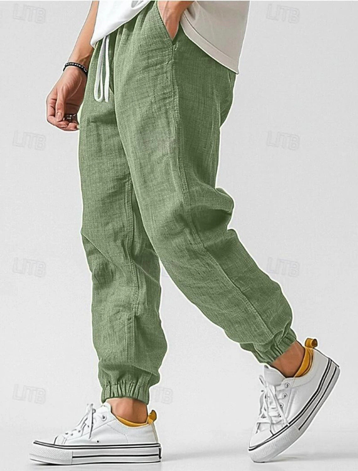 Men's Comfortable Pants with Elastic Waistband and Side Pockets EB