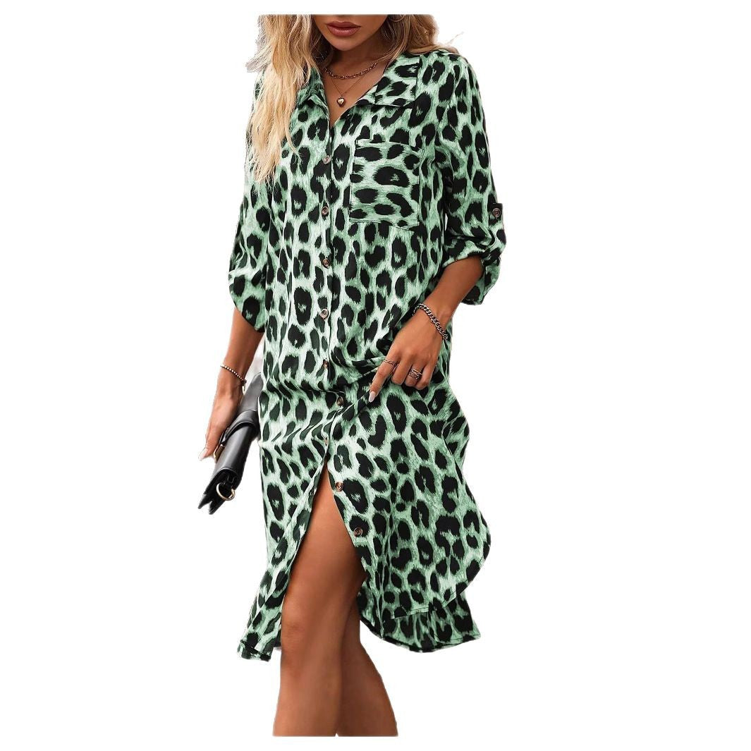Women stylish animal print shirt dress Ivyshape